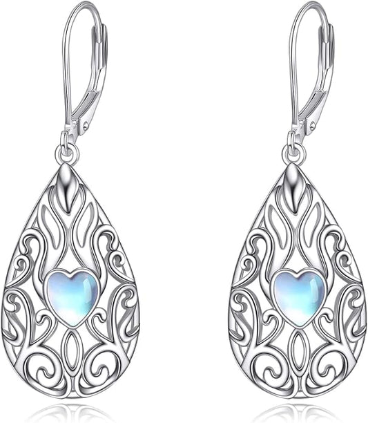 VONALA Filigree Teardrop Earrings for Women Sterling Silver Filigree Teardrop Dangle Earrings Filigree Leverback Earrings for Women Birthday Gift