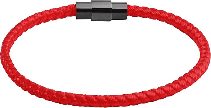 HAQUIL Red Lucky Paracord and Rope Anchor Black Leather Bracelets, Durable Unisex Braided Cord with Stainless Steel Closure
