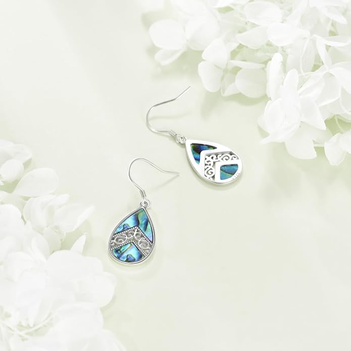 Abalone Shell Dangle Drop Earrings for Women 925 Sterling Silver Filigree Bohemian Earrings Jewelry Gift