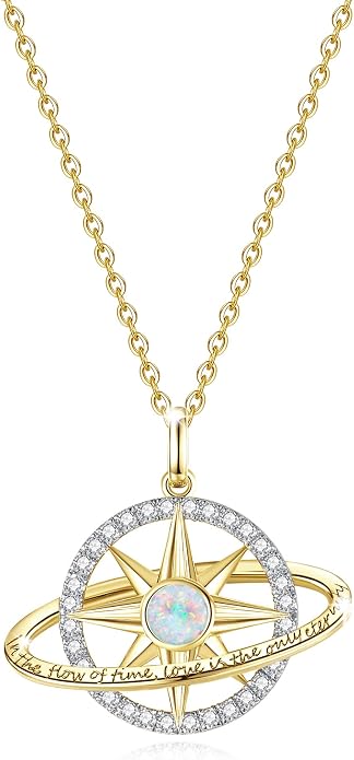FANCIME Stellar Promise Birthstone Necklace for Women White Gold Plated Sterling Silver Planet Star Pendant Fine Jewelry Anniversary Birthday Mothers Day Gifts for Women Wife Friend Her
