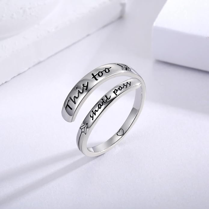 Sterling Silver Just Breathe Ring: Inspirational Encouragement Rings Adjustable Motivational Hope Jewelry Gift for Women