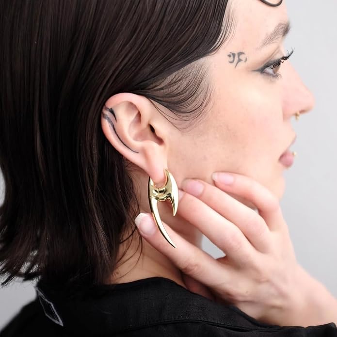 PUNKYOUTH Sharp Line Fluid Curve Earrings 18G 1mm Piercing Jewelry Edgy Minimalist Modern Claw Spike Huggie Hoop Dangle Drop For Women Men Polished Statement Everyday Wear Fashion Accessories