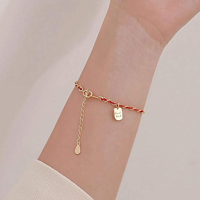 Lucky Red String Protection Bracelets for Women Men 925 Sterling Silver 14K Gold Plated Adjustable Gold Chain Red String Bracelet Red Braided Initial Strand Bracelet Handmade Jewelry for Couple Daughter Birthday Jewelry Gifts