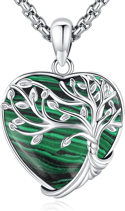 Turquoise/Amethyst/Moonstone/Black Onyx Tree of Life Necklace for Women Hummingbird Necklaces White Gold Plated Copper Jewelry