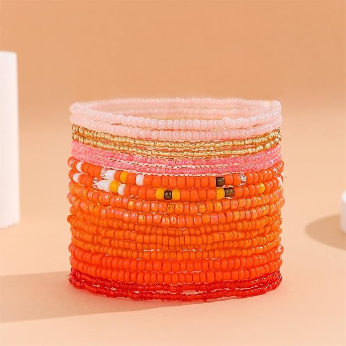 Fuqimanman2020 18Pcs Boho Stackable Beaded Bracelets for Women Colorful Handmade Multilayered Rice Beads Anklets Set Summer Beach Bohemian Jewelry Gift