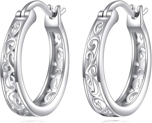 Sterling Silver Hoop Earrings Small Hoop Sun/Leaf/Triangle Huggie Earrings for Women Hypoallergenic