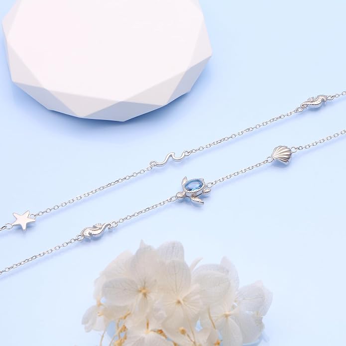 Anklets for Women 925 Sterling Silver Blue Evil Eye Infinity Butterfly Adjustable Multilayer Layered Summer Beach Ankle Bracelet Foot Chain Jewelry for Women