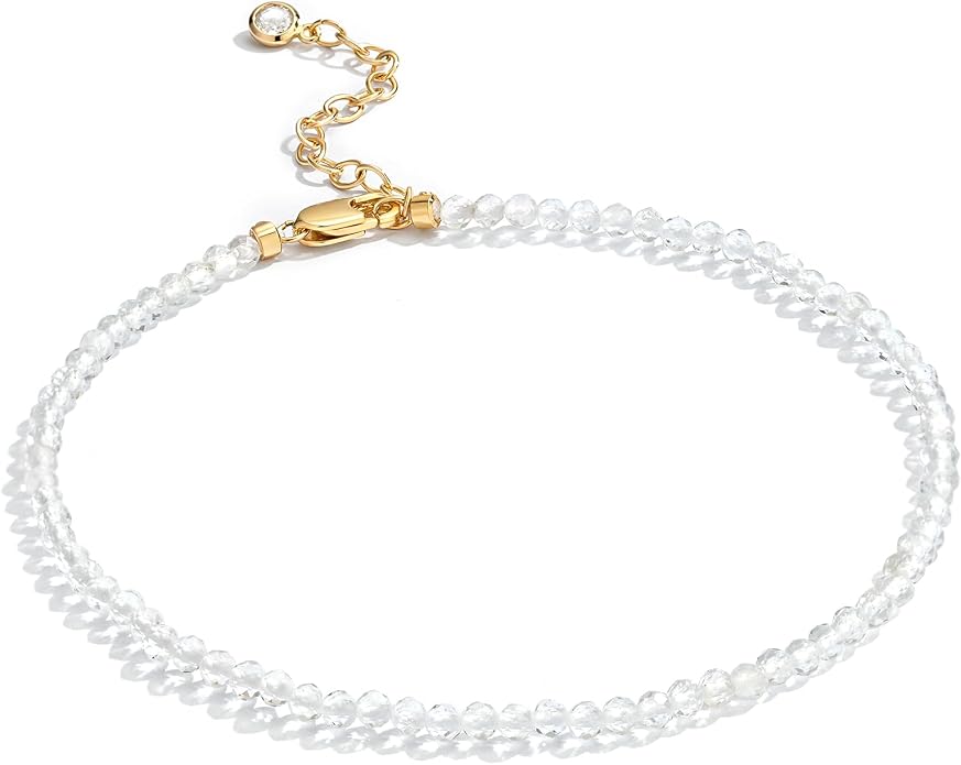 DREMMY STUDIOS Gold Anklet Bracelets for Women 14K Gold Plated Stone Handmade Beaded Link Chain Anklets Jewelry Gift