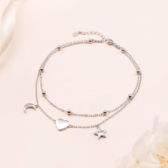 S925 Sterling Silver Anklets Adjustable Beach Foot Ankle Bracelet Jewelry Gifts For Women Girls