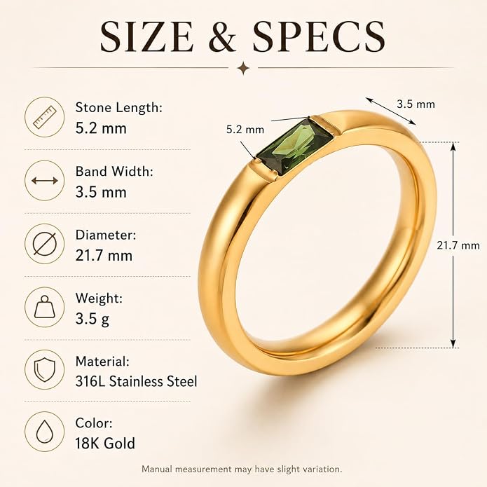 Birthstone Rings for Women, 18K gold plating stainless steel Dainty Stackable Rectangular Cubic Zirconia Birth Stone Ring To My Daughter/Mom Birthday Unique Gifts Jewelry