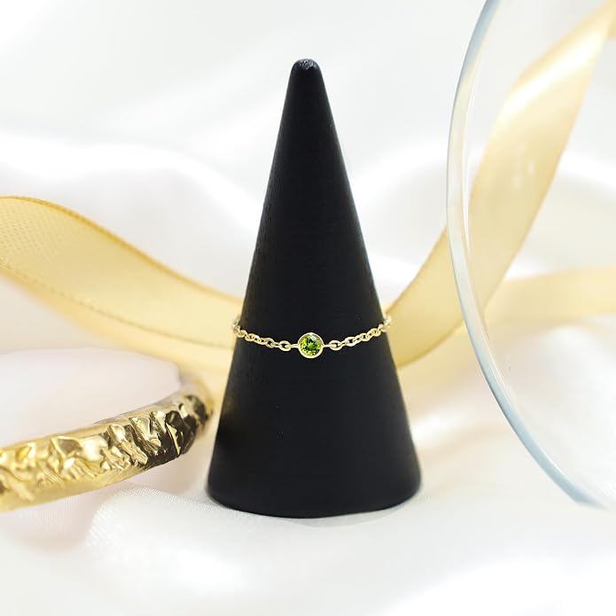 14k Gold Chain Rings for Women with Natural 2.2mm Birthstone, Women's Statement Rings, Chain Rings