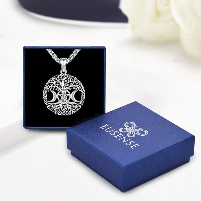 Eusense Viking Jewelry for Men Women Sterling Silver 925 Mjolnir Thors Hammer Pendant Celtic Cross Necklace Wolf Odin Raven Freya Goddess Norse Pagan Compass Vegvisir Yggdrasil Nordic Viking Necklaces Gifts
