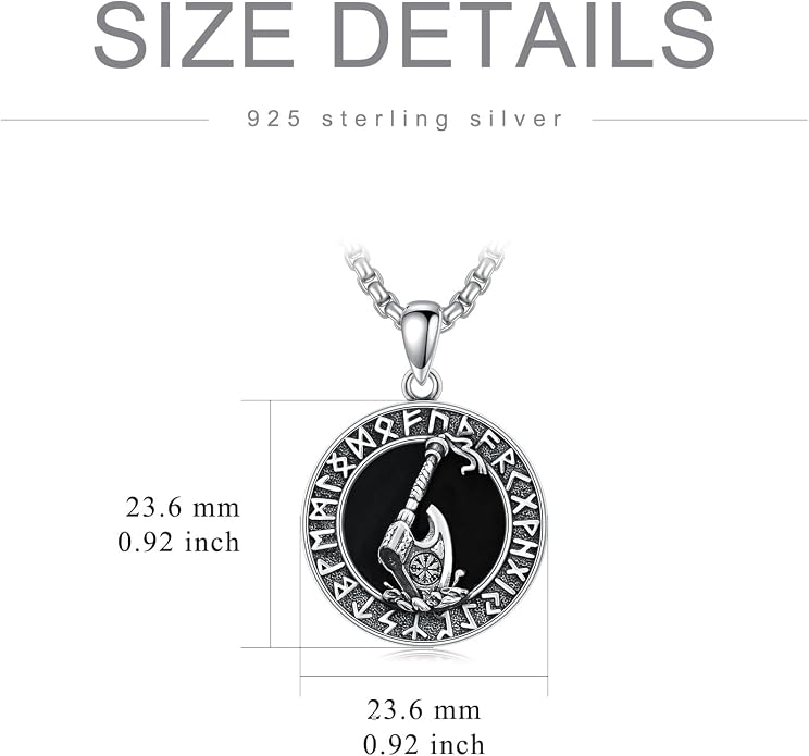Viking Necklace for Men S925 Sterling Silver Odin/Troll Cross/Compass/Raven/Valknut/Axe Rune Amulet Necklace Norse Jewelry for Christmas Birthday