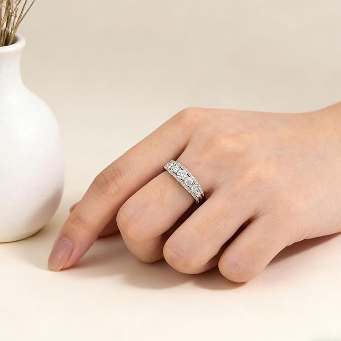 Newshe Jewellery Moissanite Wedding Bands for Women Eternity Ring 925 Sterling Silver Engagement Anniversary Stacking Size