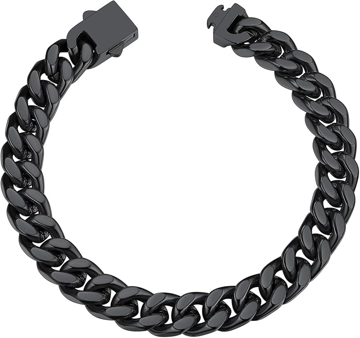 ChainsHouse Stainless Steel Cuban Link Bracelet for Men, 5mm/7mm/9mm/12mm Width, 7.5"/8.3"/9" Length, Black/18K Gold Plated Chain Wrist Bracelets for Men, with Gift Box