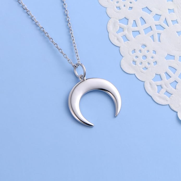 DAOCHONG S925 Sterling Silver Crescent Phases Moon Pendant Necklace for Women Jewelry