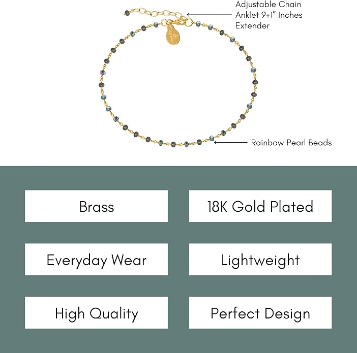 Dainty Gemstone Anklet for Women – 10 Inch Adjustable Anklet with 1 Inch Extender, Gold or Silver Plated Foot Jewelry, Minimalist Boho Style Gift