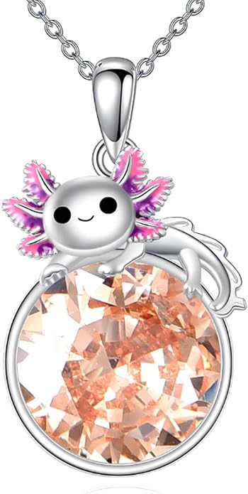 Birthstone Axolotl Necklace Sterling Silver Axolotl Pendant Cubic Zirconia Jewelry Birthday Gifts for Women Men