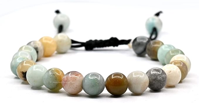 Amazing Gemstone Max Amazonite Bracelet for Women Men's Gifts - Protection Healing Crystal Bracelet - 8mm Gemstones Beaded Adjustable Bracelet Pulseras para Hombres Mujer Stocking Stuffers