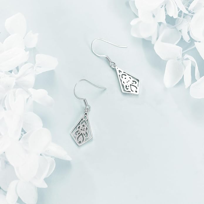 AOBOCO Abalone Shell Earrings for Women 925 Sterling Silver Airplane Celtic Knot Dangle Leverback Earrings Jewelry Mothers Day Birthday Gifts for Mom Friends