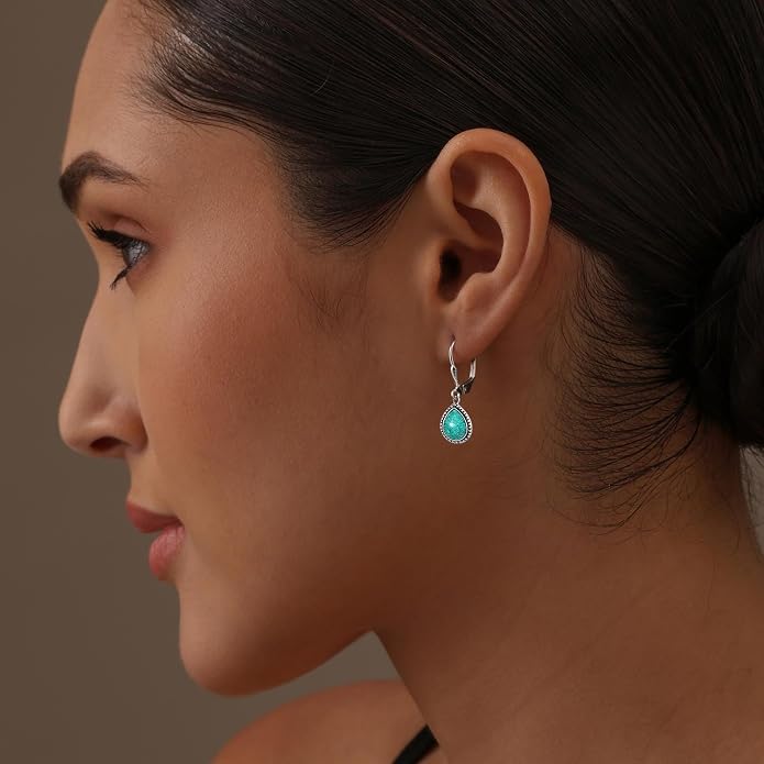 LeCalla 925 Sterling Silver Leverback Dangle Earrings for Women | Gemstone Drop Dangle Earring Jewelry Gifts for Wedding, Anniversary, Christmas, Valentine’s Day, New Year