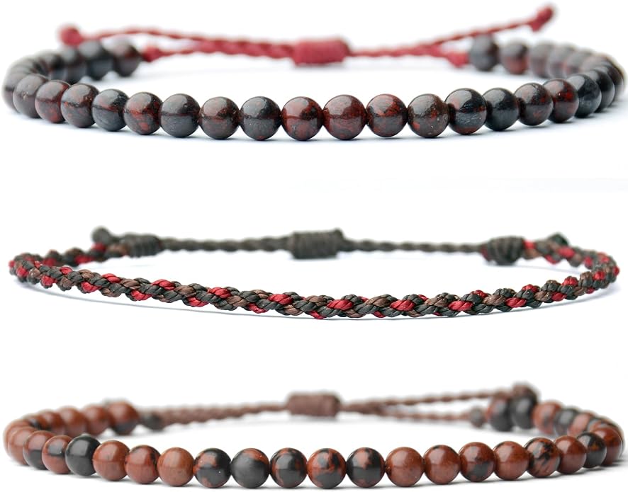Mezcla Vida 3 Pcs Handmade Natural Gemstone Beaded Bracelet, Adjustable Waterproof Rope Bracelet Set, Valentines Day Birthday Gifts for Boyfriend Husband Him