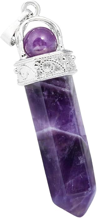 TUMBEELLUWA Crystal Point Necklaces Hexagonal Prism Stone Pendants with Chain Healing Jewelry Pack of 2