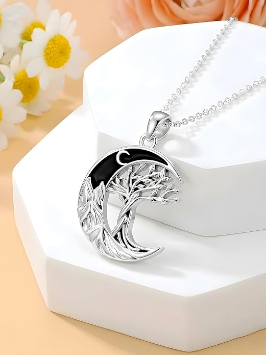 Tree of Life/Cat/Horse/Turtle/Sun/Cow Pendant Crescent Moon Necklace Anniversary Graduation Birthday for Grandma Women Wife Daughter(with Gift Box)