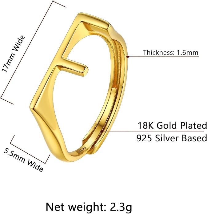 SILVERCUTE 925 Sterling Silver Initial Rings for Women,Adjustable Capital Letter Ring Hypoallergenic,Minimalist 925 Silver Rings for Mother Daughter