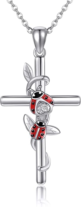 Flower Cross Necklace 925 Sterling Silver Carnation/Rose/Lily/Daisy Cross Necklace Birth Flower Jewelry for Women