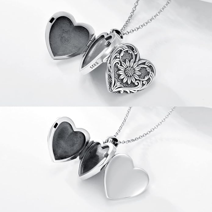 SOULMEET Personalized Silver Locket Necklace That Holds Pictures Photo Keep Someone Near to You, Memorial Custom Lockets Necklaces Letters Engraving for His Her