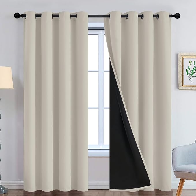 Yakamok Stone Blackout Curtains 96 Inches Long for Bedroom 52" Wide 2 Panel | Blackout Curtain Panels for Bedroom, 2 Thick Layers Grommet Top Thermal Insulated Drapes with Black Liner for Living Room