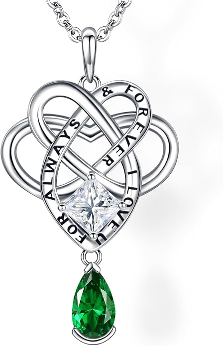 Birthstone Necklace for women Celtic Jewelry Trinity Necklace Pendant 925 Sterling Silver Necklace Birthday Valentines Gift for Her Cable Length 18"