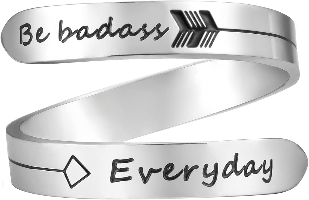 Vrycot Adjustable silvery Inspirational Stainless Steel Adjustable Bands Cool Stacking Opening Gift for Women Statement