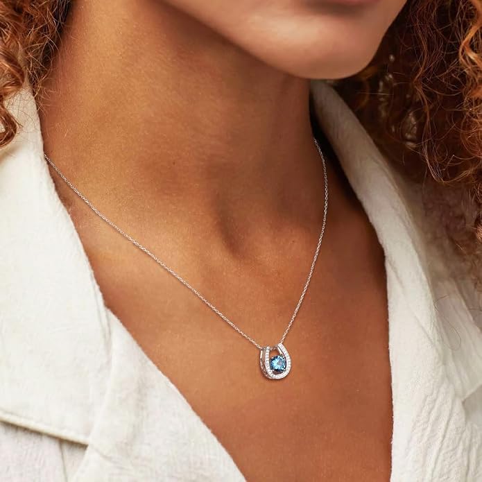 925 Sterling Silver Horseshoe Necklace for Women Round Gemstone Birthstone Necklace Sapphire/Emerald/Ruby/CZ Horse Shoe Pendant Necklaces Jewelry Gift