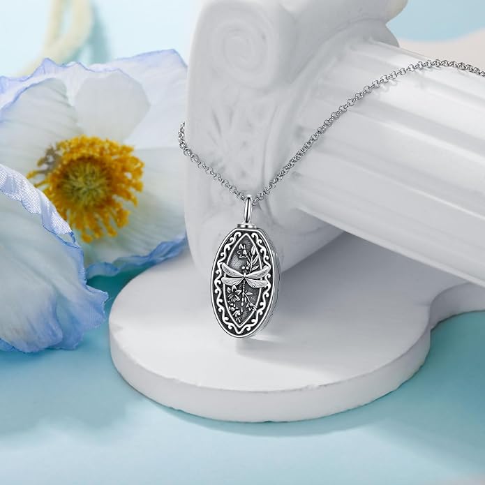 925 Sterling Silver Memorial Jewelry Urn Necklaces for Ashes, Photo Locket Necklace that Holds Picture