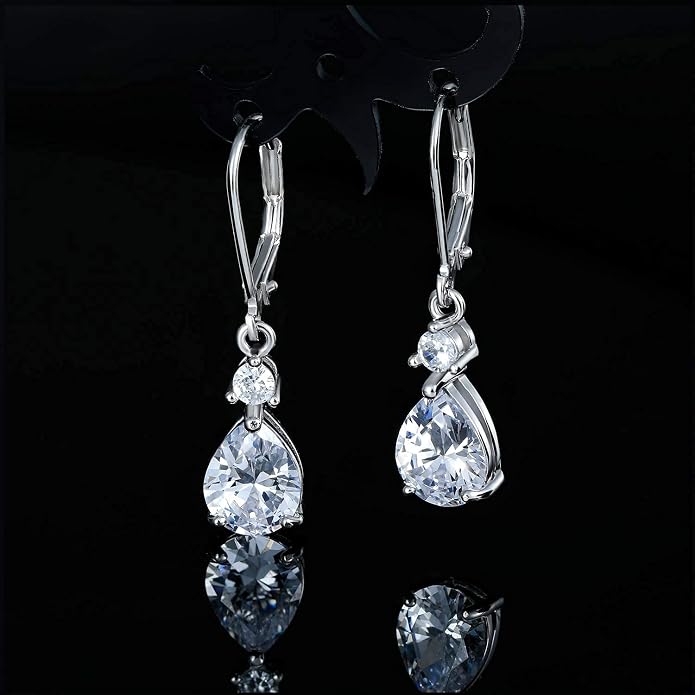 925 Sterling Silver Blue Topaz/Amethyst/Rainbow Quartz CZ Teardrop Leverback Earrings Drop Dangly Gemstone Earings Hypoallergenic Birthday Jewelry Gifts for Women