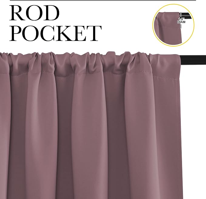 NICETOWN Blackout Curtains for Living Curtains, Window Treatment Thermal Insulated Solid Room Darkening Drape Panels for Girls Room (Dry Rose, Set of 2, 34 inches Width by 72 inches Length)