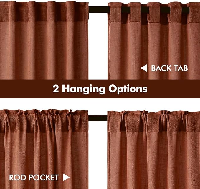 MIULEE Burnt Orange Kitchen Curtains 30 Inch Length 2 Panels, Soft Thick Linen Textured Semi Sheer Light Filtering Short Cafe Tier Curtains for Small Half Window Back Tab Rod Pocket Fall Boho Decor