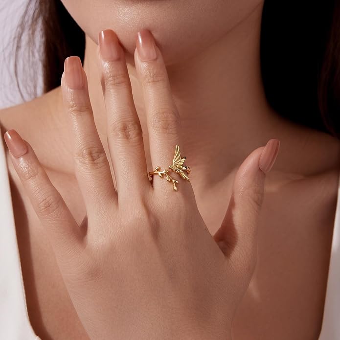 Adjustable Koi Fish Smake Dachshund Kitten Cat Hummingbird leaf Dragon Stackable Rings Lucky Protection Gold Adjustable Animal Themed Fortune Protection Ring Good Luck Statement Jewelry Women Grandma Mom Daughter
