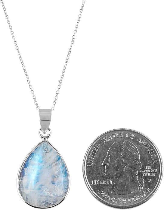 Natural Gemstone Pendant Necklace for Women, Healing Stone Chakra Crystal Birthstone 925 Sterling Silver Chain 18 Inch Birthday Christmas Gifts