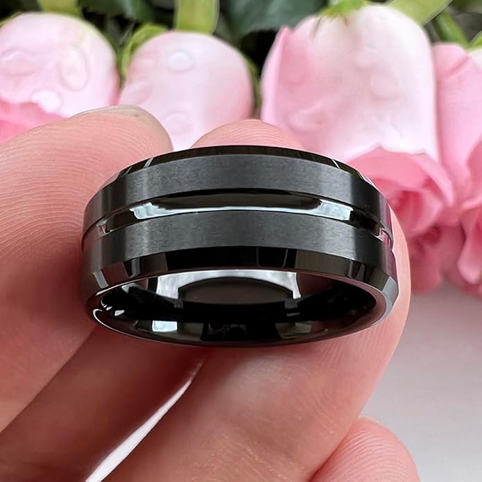 TUTISS 6mm 8mm Silver/Black/Blue/Gunmetal/Gold/Rose Gold Tungsten Rings for Men Women Fashion Engagement Wedding Bands Matte Finish Beveled Edges Comfort Fit
