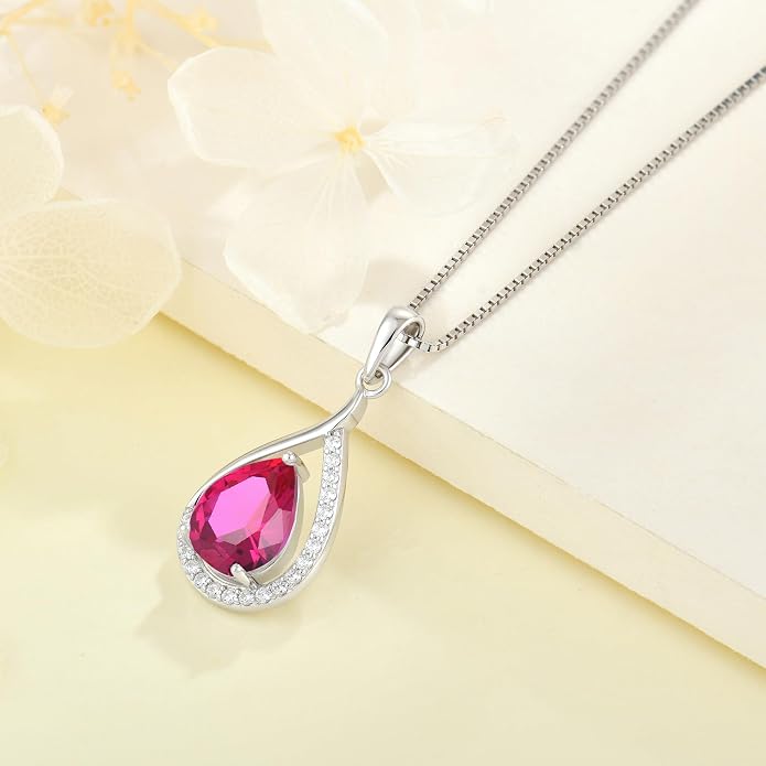 Teardrop Birthstone Necklace for Women 925 Sterling Silver White/Yellow Gold Plated Cubic Zirconia Pendant Necklace Jewelry for Her