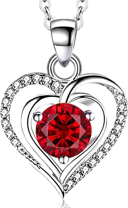 RIVIKO Heart Birthstone Pendant Necklace for Women 925 Sterling Silver Zirconia Necklaces Valentine's Day Anniversary Birthday Mothers Day Jewelry Gifts For Her Mother Wife