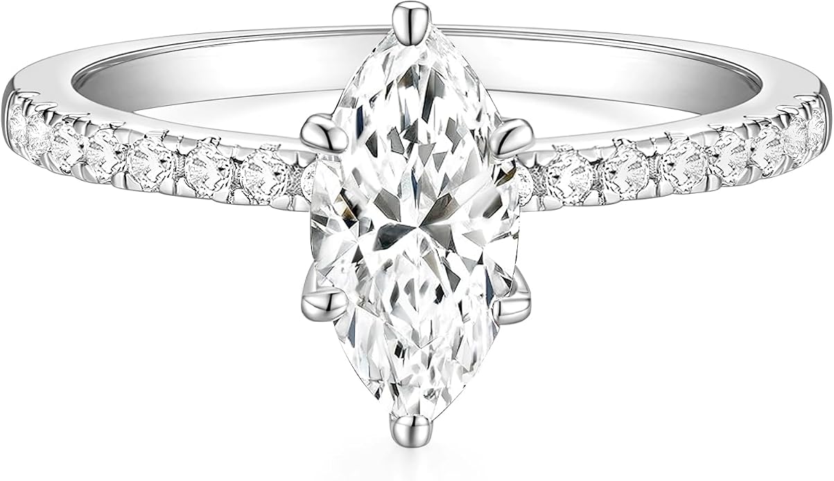 TIGRADE 2CT Engagement Ring for Women Marquise Cut Cubic Zirconia Wedding Band CZ Promise Anniversary Ring Size 3-12
