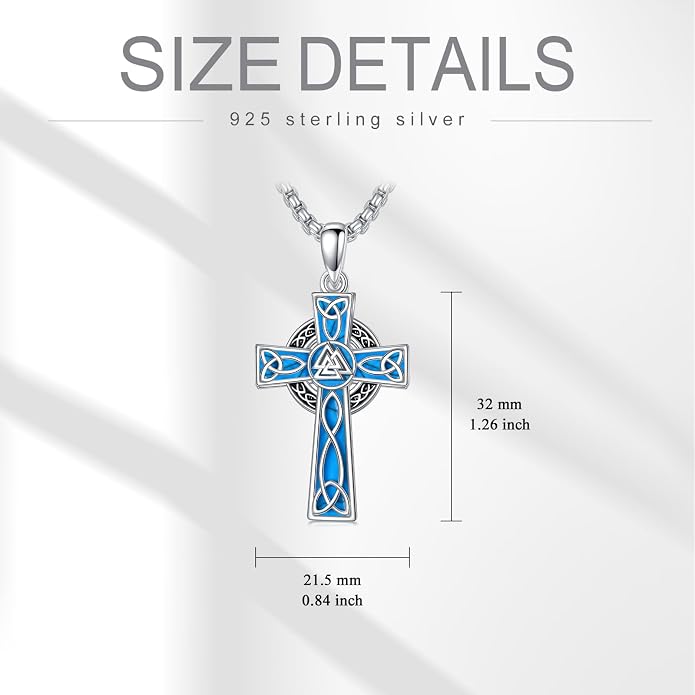 HPQQ Cross Necklace 925 Sterling Silver Turquoise Tree of Life Celtic Knot Cross Pendant Jewelry Mother's Day Gifts for Women