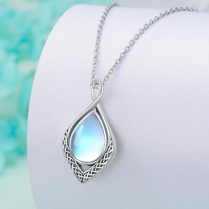 PELOVNY Celtic Knot Necklaces for Women 925 Sterling Silver Gemstone/Birthstone Teardrop Infinity Necklace Irish Celtic Pendant Jewelry Gifts for Mom Daughter Wife