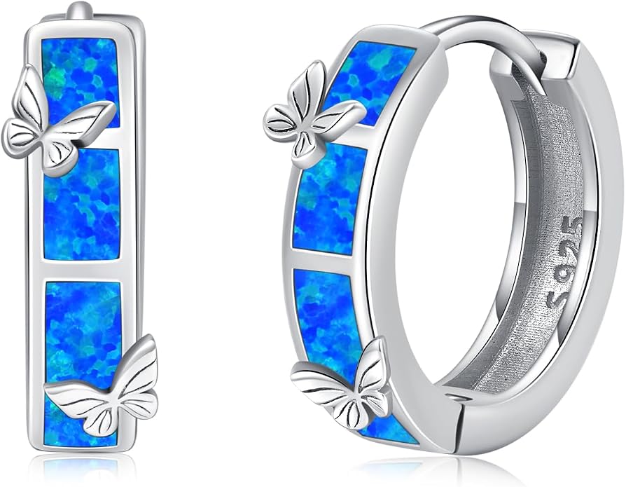 MEDWISE Mothers Day Gifts for Mom Multi Colored Opal Hoop Earrings for Women 925 Sterling Silver Huggie Hoop Earrings Jewelry Gift for Women Daughter Wife Mom Friends
