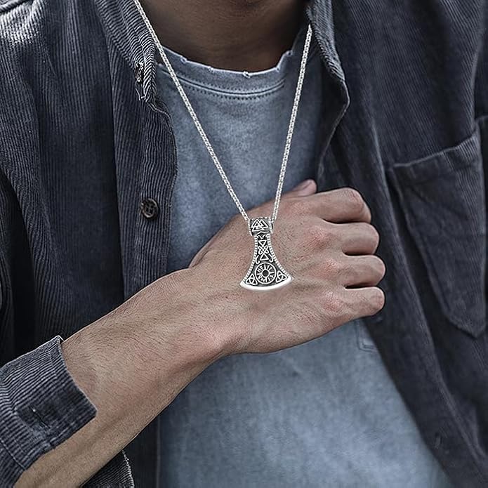 Tetragrammaton/Thors Hammer/Viking Axe/Jewish/Yahweh Necklace for Men 925 Sterling Silver Viking Norse Pagan Jewelry Gifts for Women