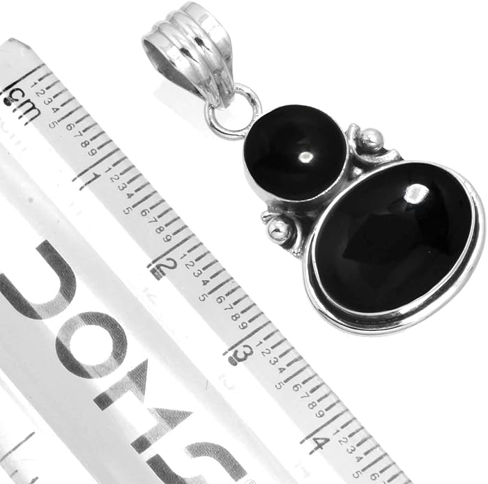 Handmade Genuine 925 Sterling Silver Pendant Necklace Natural Gemstone Crystal, Lapis, Onyx, Amber Oval Round Boho Jewelry For Women